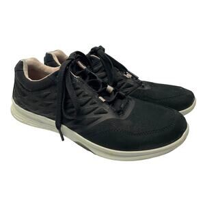 Ecco Exceed Sporty Black Sneakers Yak Leather Shoes Size 7.5